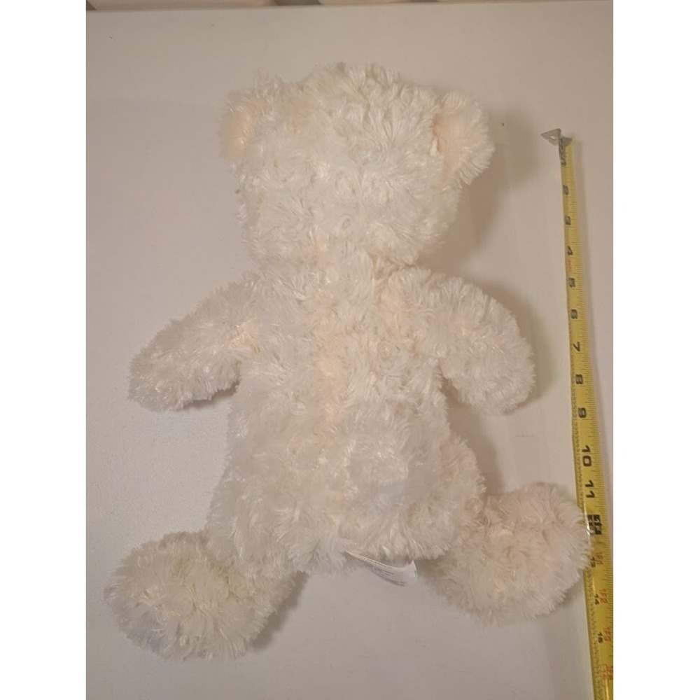 White Plush Teddy Bear 14" Soft Fuzzy Fur Red Bandana Valentine's Day - Picture 3 of 4